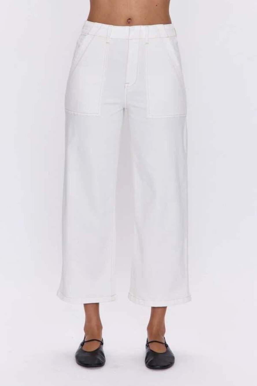 Pistola Sophia Wide Leg Crop Pants 26 Le Blanc Ivory Utility Patch Pocket